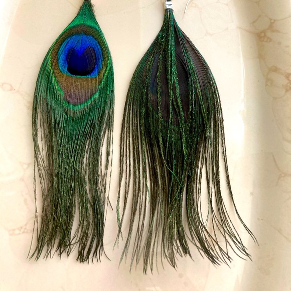 Peacock Feather Earrings - Picture 3 of 6